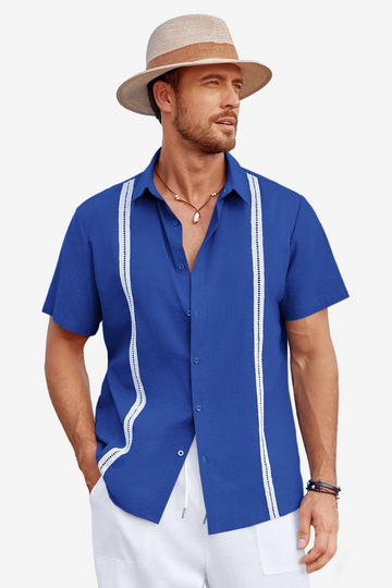 Runcati Mens Blue Cuban Guayabera Shirts