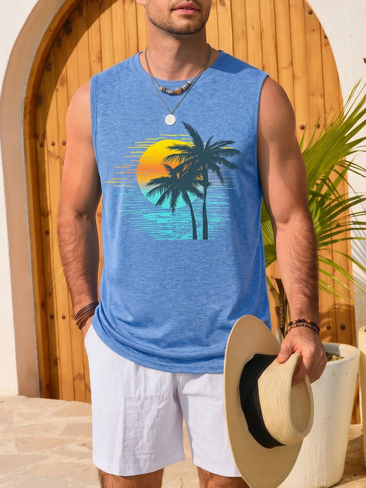 Runcati Mens Blue Palm Tree Tank