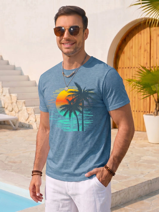 Runcati Mens Sky Blue Palm Tree Tee