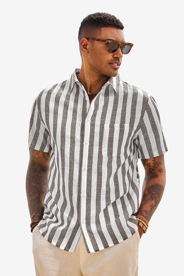 Runcati Mens Brown Striped Button Down Shirts