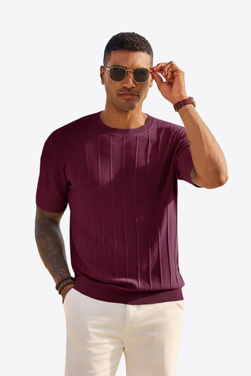 Runcati Mens Burgundy Knit Short Sleeve T-Shirts