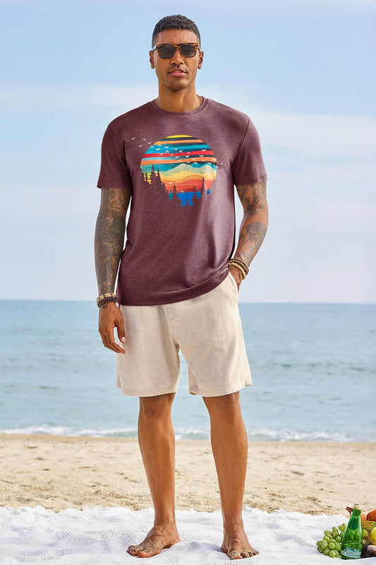 Runcati Mens Burgundy Short Sleeve T-Shirts