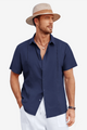 Runcati Mens Dark Blue Cuban Guayabera Shirts