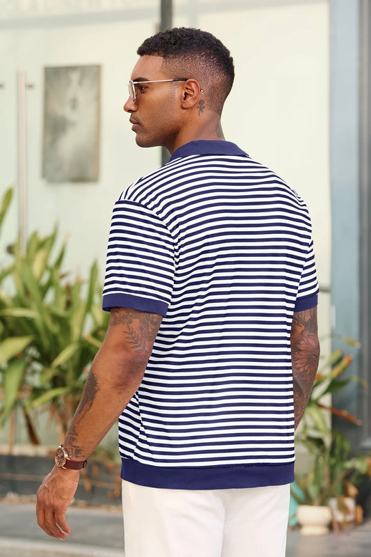 Runcati Mens Dark Blue Knit Polo Shirts