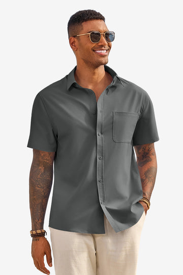 Runcati Mens Dark Grey Short Sleeve Casual Dress Shirt
