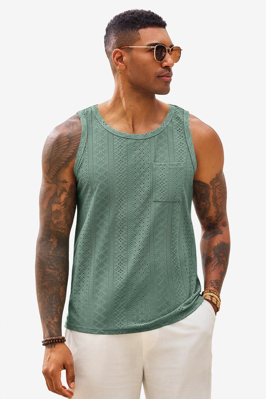 Runcati Mens Green Crochet Tank Tops
