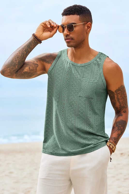 Runcati Mens Green Crochet Tank Tops