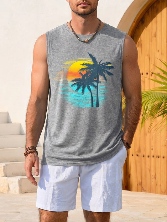 Runcati Mens Grey Palm Tree Tank
