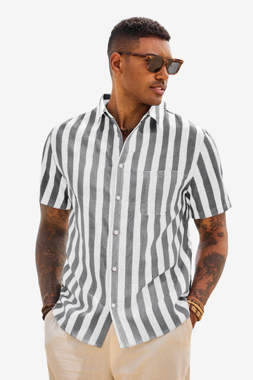 Runcati Mens Grey Striped Button Down Shirts