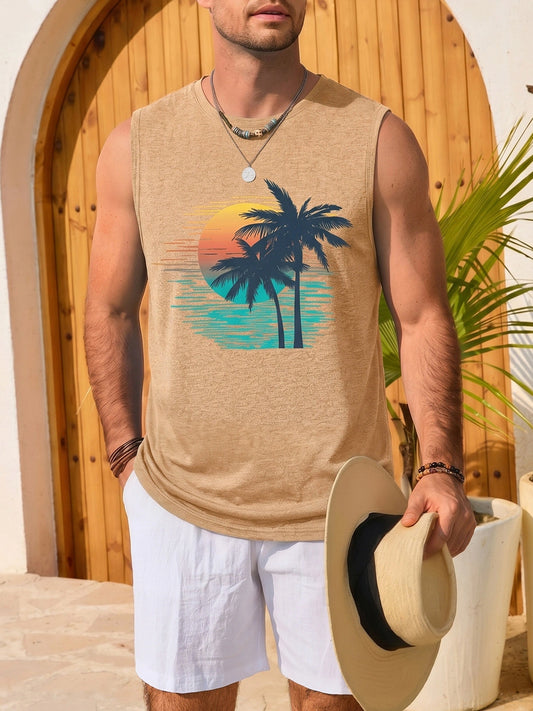 Runcati Mens Khaki Palm Tree Tank