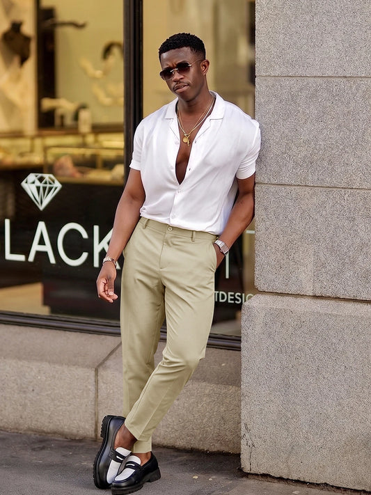 Runcati Mens Khaki Tapered Chino Pants