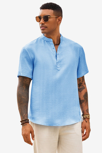 Runcati Mens Light Blue Casual Henley Shirt