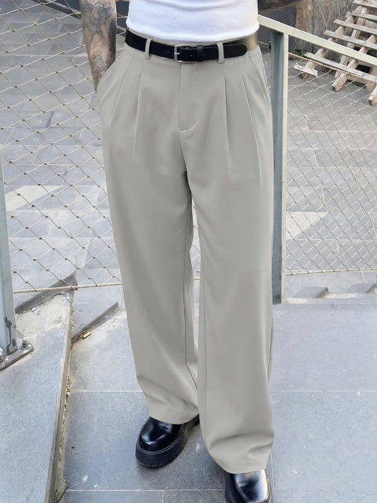 Runcati Mens Light Gray Pleated Pants