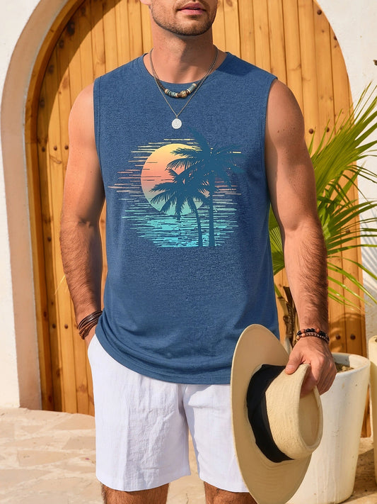 Runcati Mens Navy Palm Tree Tank