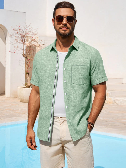 Runcati Mens Olive Linen Button Shirt