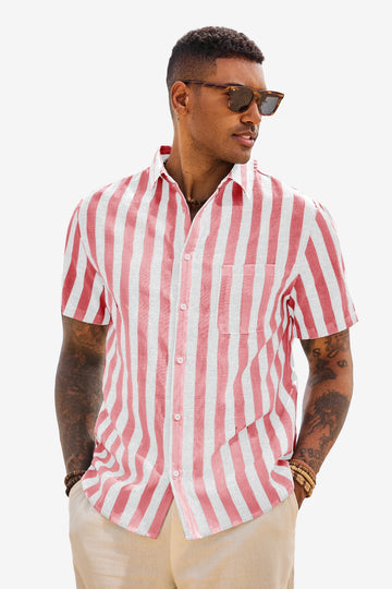 Runcati Mens Pink Striped Button Down Shirts