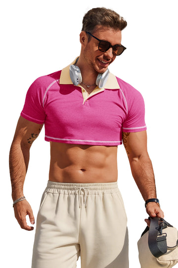 Runcati Mens Rose Red Cropped Polo Shirts