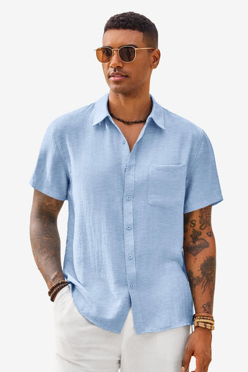 Runcati Mens Sky Blue Button-down Shirts