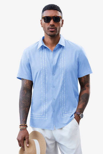 Runcati Mens Sky Blue Cuban Guayabera Shirt