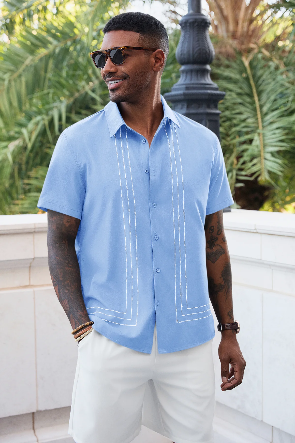 Runcati Shirt Ruffle Runcati Mens Sky Blue Cuban Guayabera Shirt