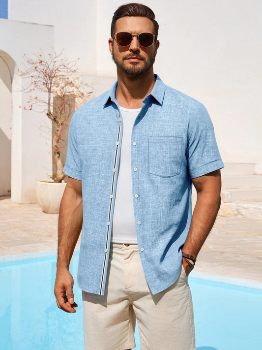 Runcati Mens Sky Blue Linen Shirt