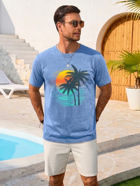 Runcati Mens Blue Palm Tree Tee