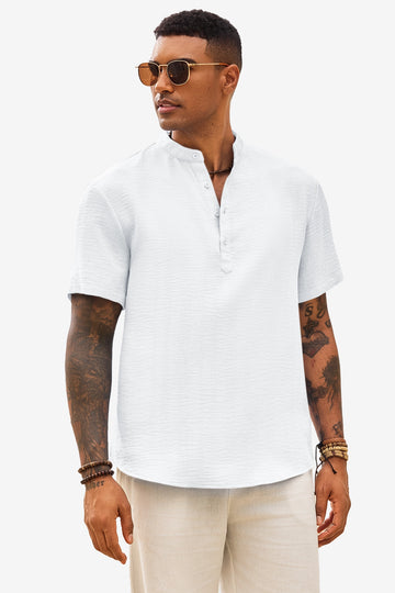 Runcati Mens White Casual Henley Shirt