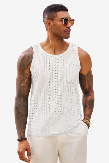 Runcati Mens White Crochet Tank Tops