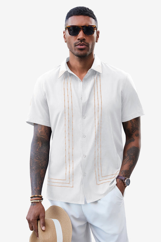 Runcati Mens White Cuban Guayabera Shirt