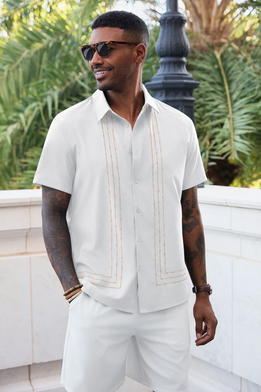 Runcati Mens White Cuban Guayabera Shirt