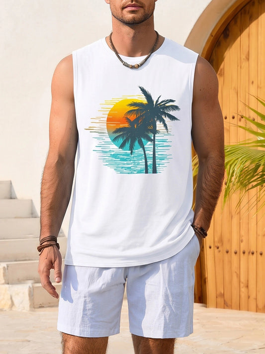 Runcati Mens White Palm Tree Tee