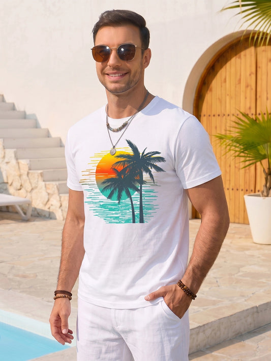 Runcati Mens White Palm Tree Tee
