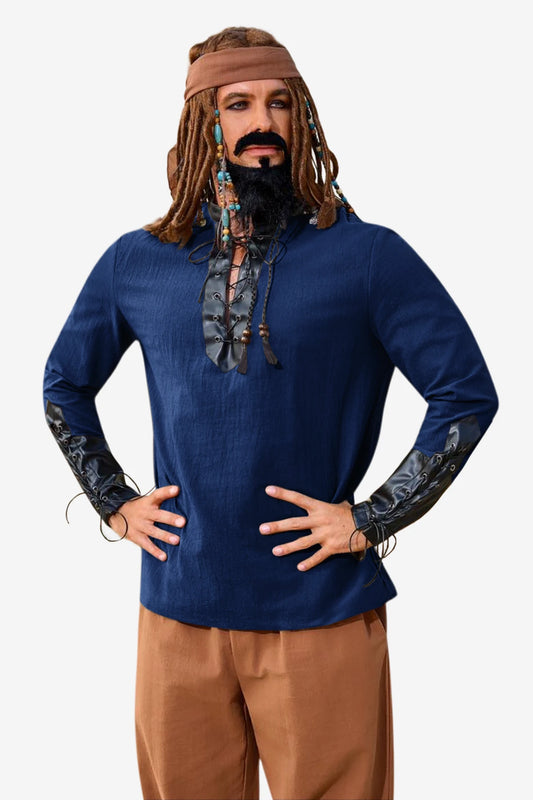 Runcati Navy Blue Viking Costume Shirt