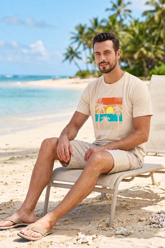 Runcati Mens Apricot Vacation Graphic Tee